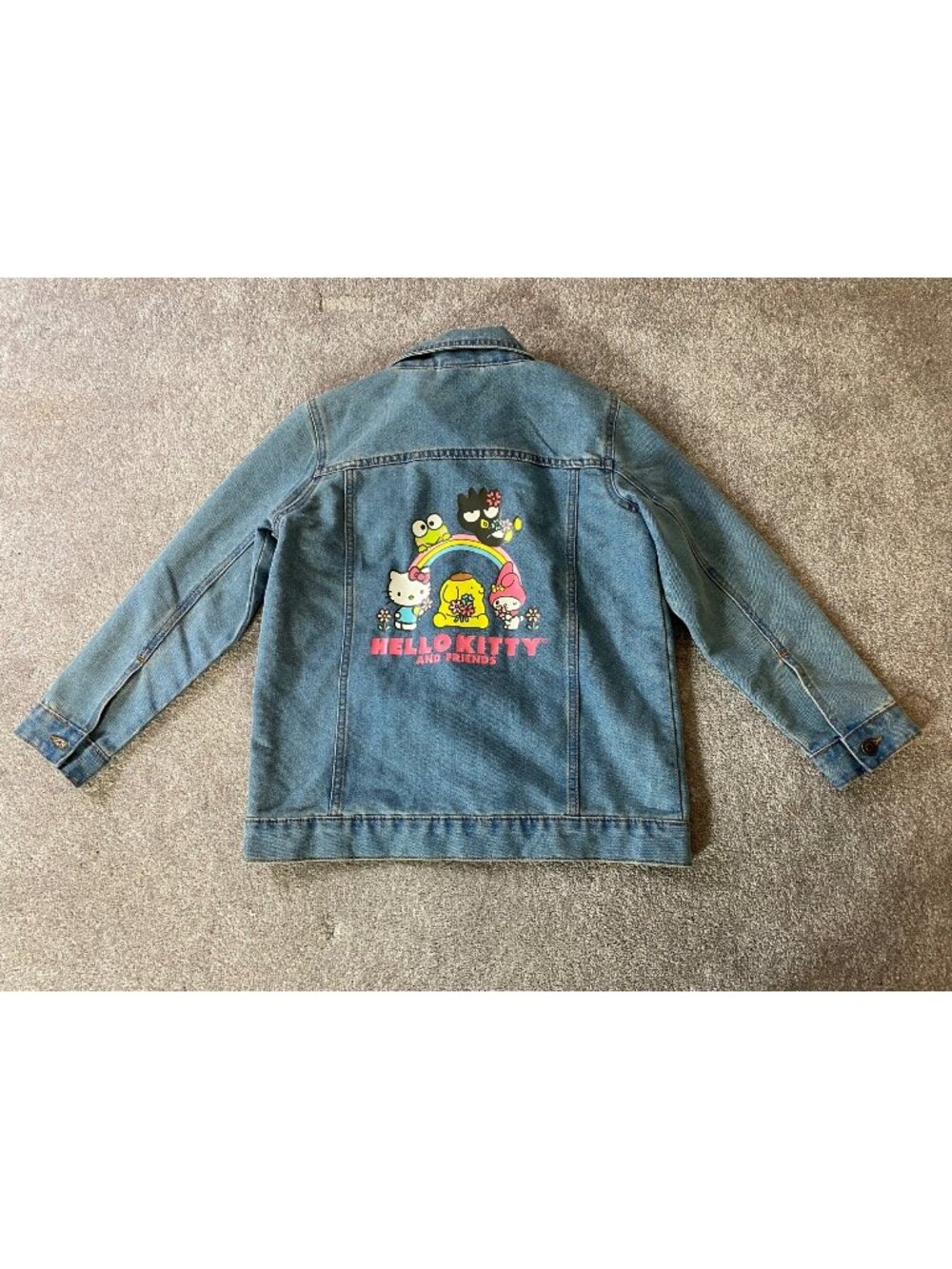 Hello Kitty & Friends Kids Denim Jacket XL 14-16 Rainbow Print Button Front